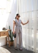 Keten Kuşakli Yelek Ve Pantolon İki̇li̇ Takim resmi